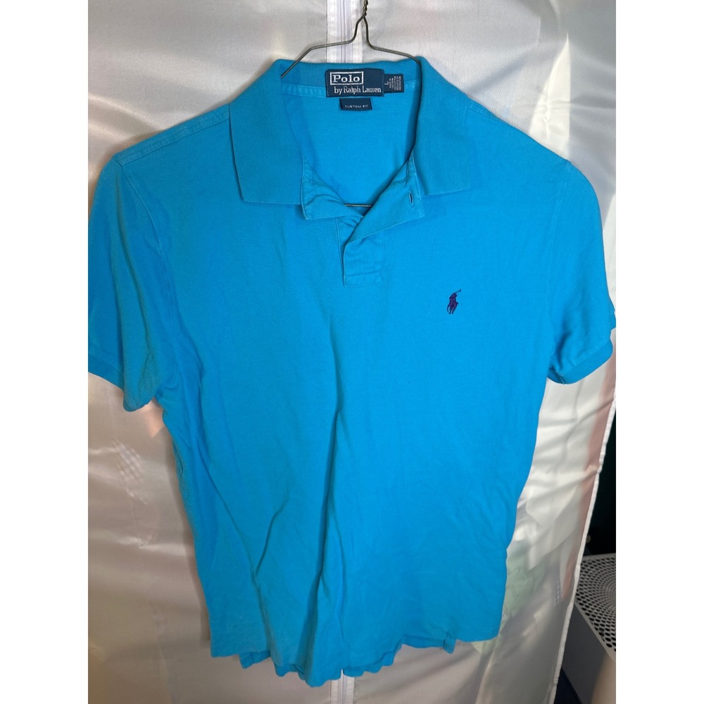 Polo Ralph Lauren Custom Fit Polo Shirt Mens Large Blue Pique Purple Pony